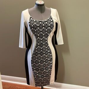 Color block black and white knit dress